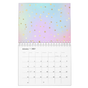 Pastel Blue Pink Purple Small Bright Golden Dots Calendar