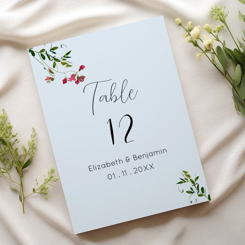 Pastel blue pink red green flowers Table Numbers