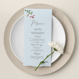 Pastel blue pink red green flowers Wedding Menu