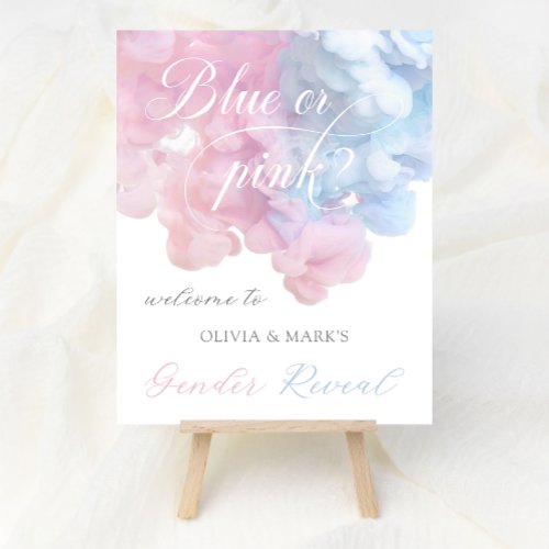 Pastel Blue Pink Smoke Gender Reveal Welcome Sign