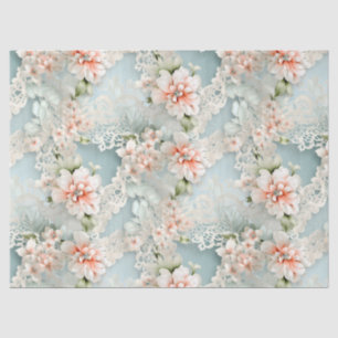 Pastel Blue & Pink Victorian Florals & Lace Tissue Paper