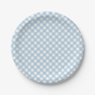 pastel blue plaid first birthday napkins paper plates