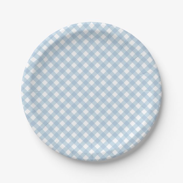 pastel blue plaid first birthday napkins paper plates (Front)