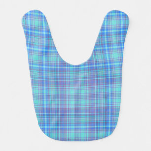 Pastel Blue Plaid Pattern Baby Bib