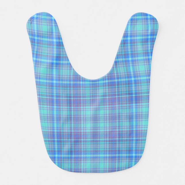 Pastel Blue Plaid Pattern Baby Bib (Front)