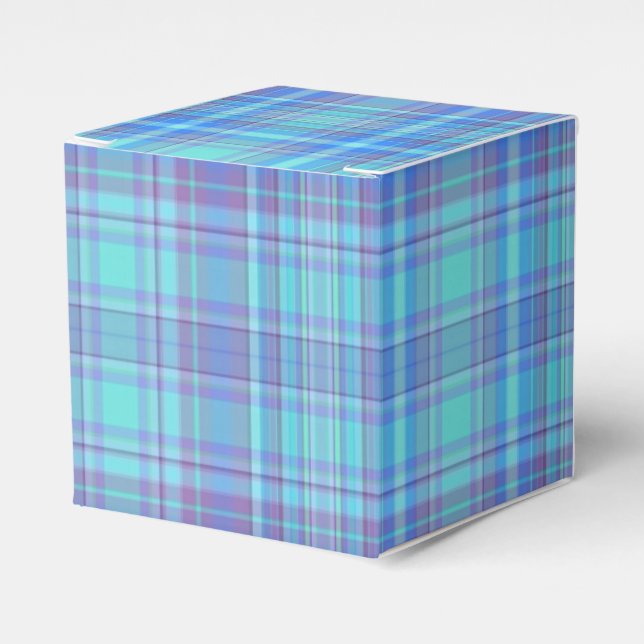 Pastel Blue Plaid Pattern Favor Boxes (Front Side)
