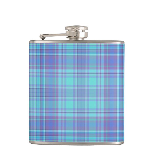 Pastel Blue Plaid Pattern Flask (Front)
