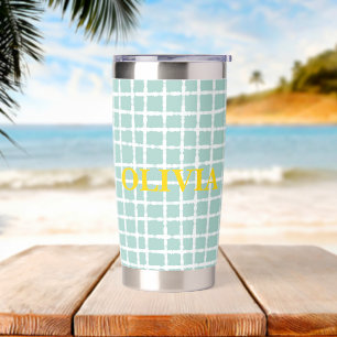Pastel Blue Plaid Pattern Insulated Tumbler
