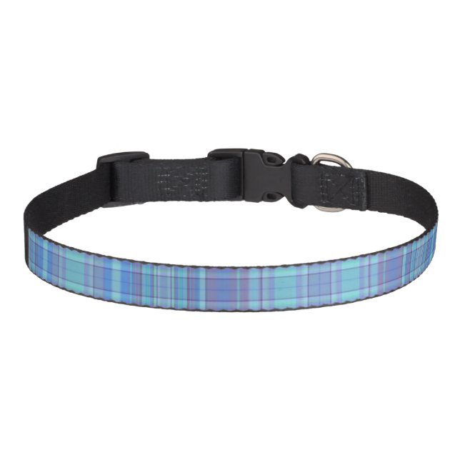 Pastel Blue Plaid Pattern Pet Collar (Front)