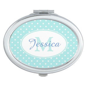 Pastel Blue Polka Dot Personalised Compact Mirror
