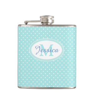 Pastel Blue Polka Dot Personalised Flask