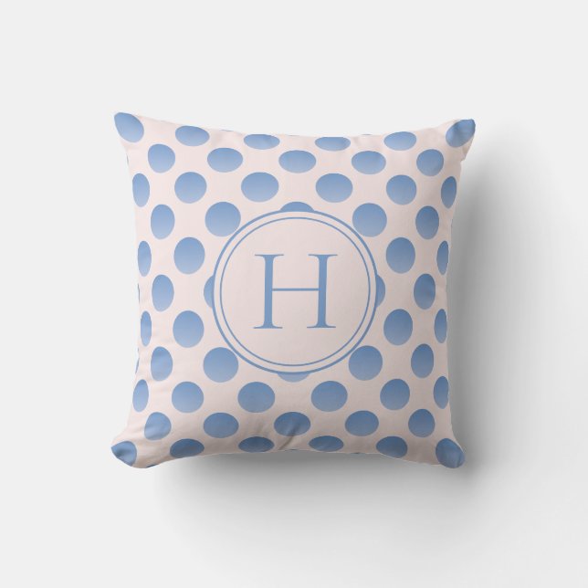 Pastel Blue Polka Dots Custom Monogram Throw Pillow (Front)