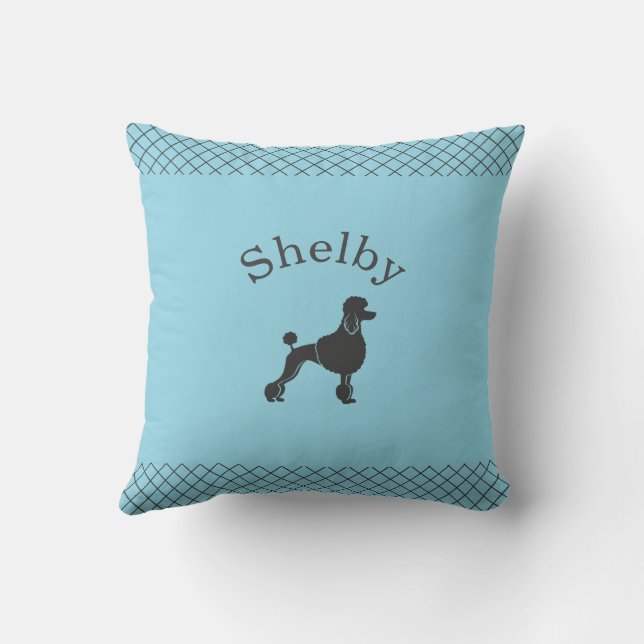 Pastel Blue Poodle  Personalized Matching Throw Pillow (Back)