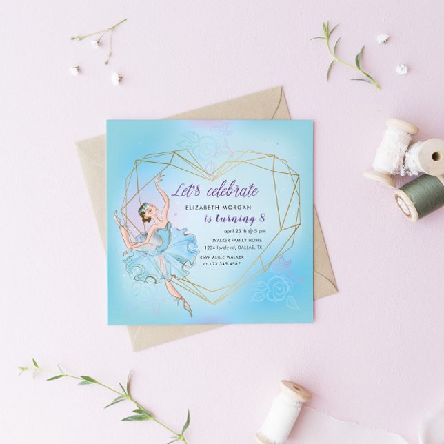 Pastel Blue Pretty Ballerina Birthday Invitation  (Creator Uploaded)