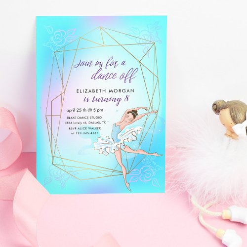 Pastel Blue Pretty Ballerina Birthday Invitation