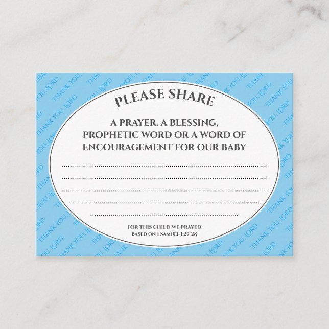 Pastel Blue PROPHETIC PRAYER For Baby Shower Enclosure Card (Front)