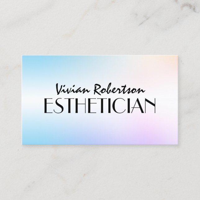 Pastel blue purple faux metallic esthetician  business card (Front)
