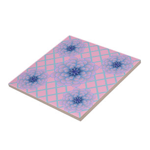 Pastel Blue Purple Floral Pattern Aesthetic Seamle Ceramic Tile