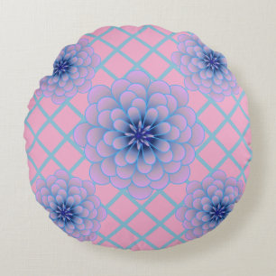 Pastel Blue Purple Floral Pattern Aesthetic Seamle Round Pillow