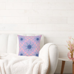 Pastel Blue Purple Floral Pattern Aesthetic Seamle Throw Pillow