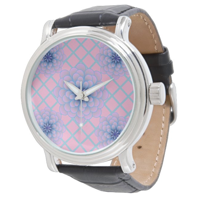 Pastel Blue Purple Floral Pattern Aesthetic Seamle Watch (Angled)