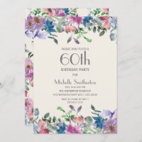 Pastel Blue Purple Floral Women's 60th Birthday