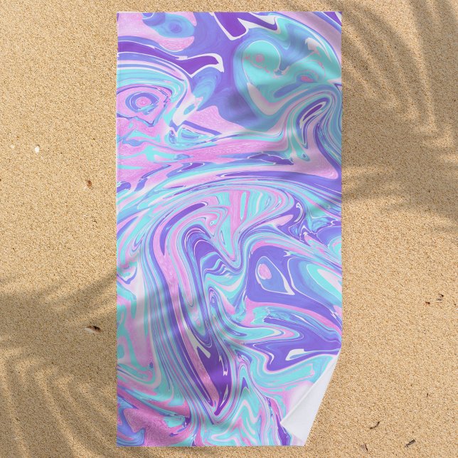 Pastel Blue & Purple Marble Liquid Texture Beach Towel (Creator Uploaded)