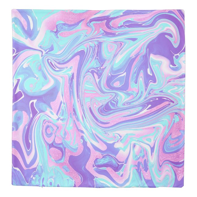 Pastel Blue & Purple Marble Liquid Texture Duvet Cover (Back)