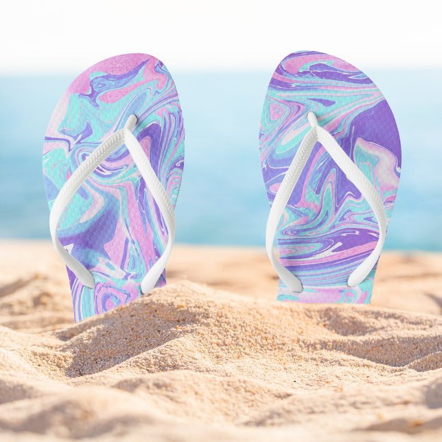 Pastel Blue & Purple Marble Liquid Texture Flip Flops (Creator Uploaded)