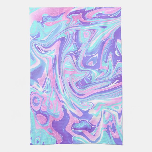 Pastel Blue & Purple Marble Liquid Texture Kitchen Towel (Vertical)
