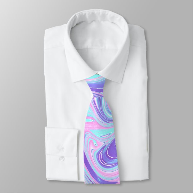 Pastel Blue & Purple Marble Liquid Texture Neck Tie (Tied)