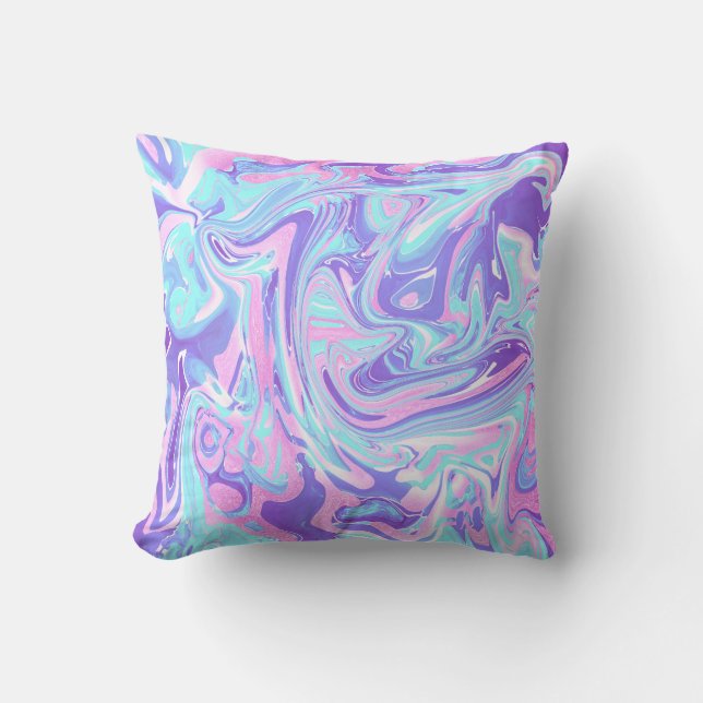 Pastel Blue & Purple Marble Liquid Texture Throw Pillow (Front)
