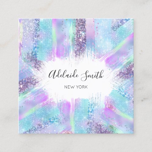 pastel blue purple paint strokes square business card