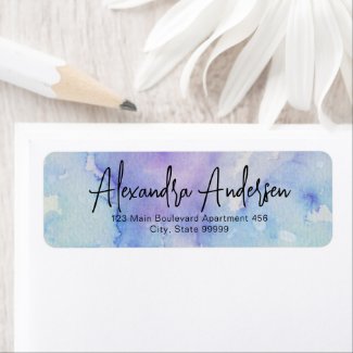 Pastel Blue Purple Watercolor Modern Script Label