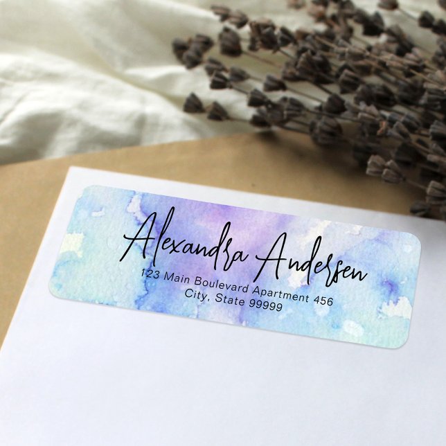 Pastel Blue Purple Watercolor Modern Script Label (Creator Uploaded)