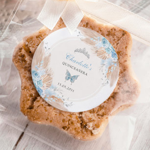Pastel Blue Quinceanera Boho Princess Mis Quince Classic Round Sticker