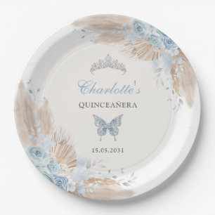 Pastel Blue Quinceanera Boho Princess Mis Quince Paper Plates