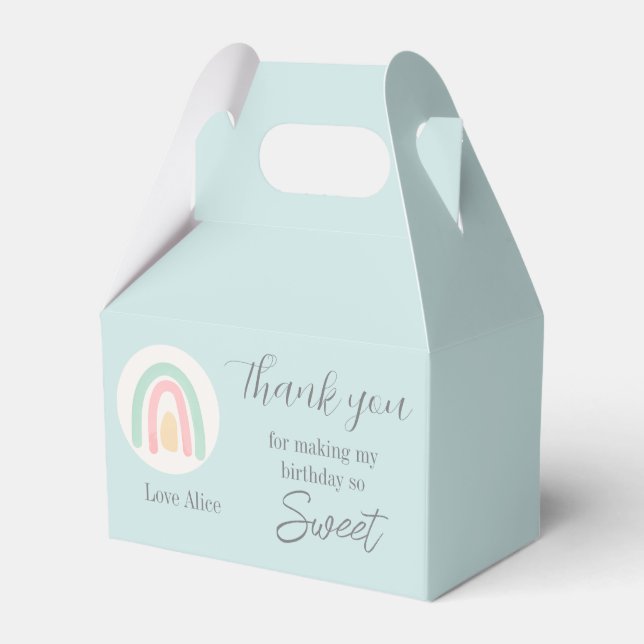 Pastel blue rainbow 1st Birthday thank you Favor Boxes (Front Side)