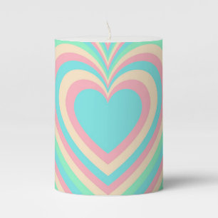 Pastel Blue Rainbow Hypnotic Heart Love Pattern Pillar Candle