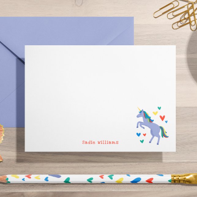 Pastel Blue Rainbow Unicorn Kids Personal Note Thank You Card (Creator Uploaded)