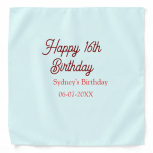 Pastel blue red happy 16th birthday name date eleg bandana