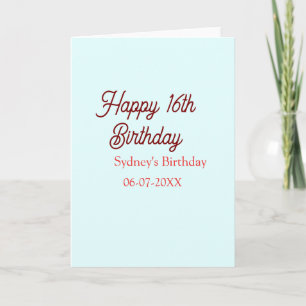 Pastel blue red happy 16th birthday name date eleg card