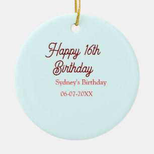 Pastel blue red happy 16th birthday name date eleg ceramic ornament