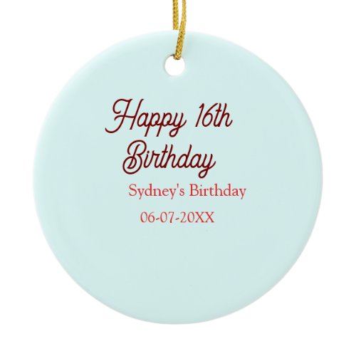 Pastel blue red happy 16th birthday name date eleg ceramic ornament