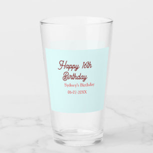 Pastel blue red happy 16th birthday name date eleg glass