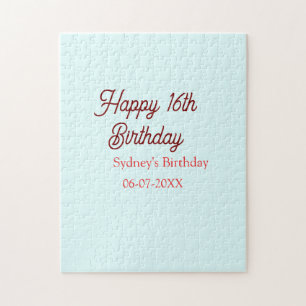Pastel blue red happy 16th birthday name date eleg jigsaw puzzle
