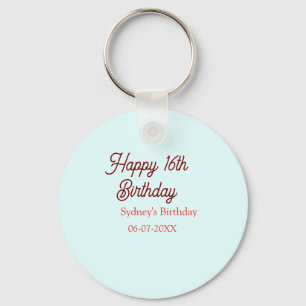 Pastel blue red happy 16th birthday name date eleg keychain