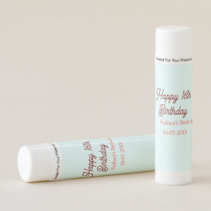 Pastel blue red happy 16th birthday name date eleg lip balm