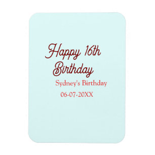 Pastel blue red happy 16th birthday name date eleg magnet