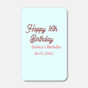 Pastel blue red happy 16th birthday name date eleg matchboxes
